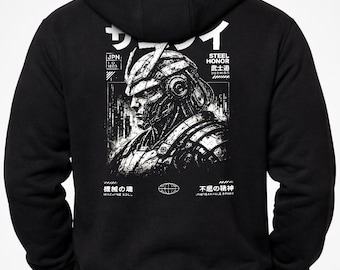 Japanese Cyber Samurai Zip Hoodie | Cyberpunk Streetwear Sweathirt | Vintage Techwear Shirt | Gift For Him