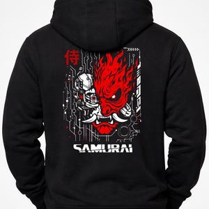 Cyberpunk 2077 Samurai Emblem Hoodie | Techwear Black Zip Hoodie | Men's Streetwear Sweatshirt image 1