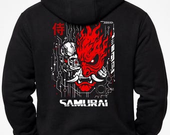 Cyberpunk 2077 Samurai Emblem Hoodie | Techwear Black Zip Hoodie | Men's Streetwear Sweatshirt