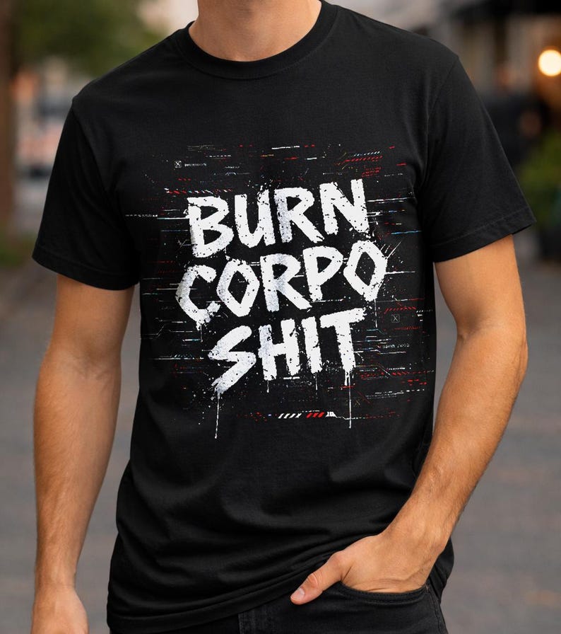 Cyberpunk 2077 Brennen Corpo Shit T-Shirt | Dystopian Gamer Tee | Rebel Punk Streetwear Hemd | Geschenk für Ihn Bild 1