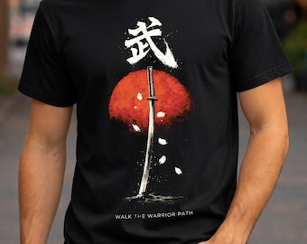 Japanese Kanji Sword T-Shirt | Men's Streetwear Samurai Warrior Shirt | Asian Anime Katana Graphic Tee | Gift For Him