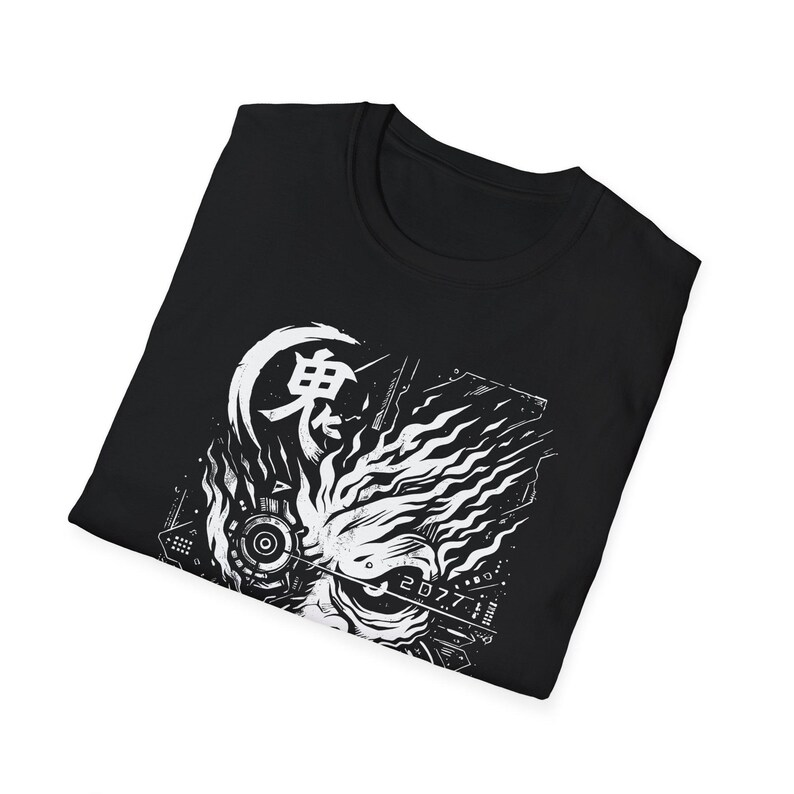 Cyberpunk 2077 Samurai Oni T-Shirt | Men's Streetwear Cosplay Gaming Tee | Monochrome Graphic Shirt | Gift for Him image 7