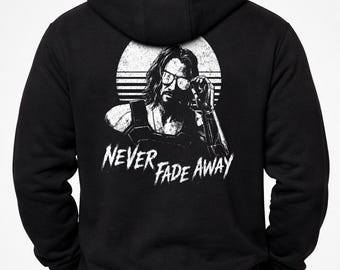 Cyberpunk 2077 Johnny Silverhand Never Fade Away Zip Hoodie | Streetwear Gamer Punk Sweatshirt | Gift For Him