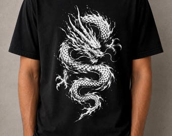 White Oriantal Dragon T-Shirt | Japanese Streetwear Tee | Asian Ink Art Graphic Shirt | Gift For Him