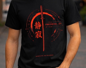 Techwear Katana Graphic T-Shirt | Japanese Sci Fi Samurai Tee | Futuristic Cyberpunk Shirt | Gift For Him