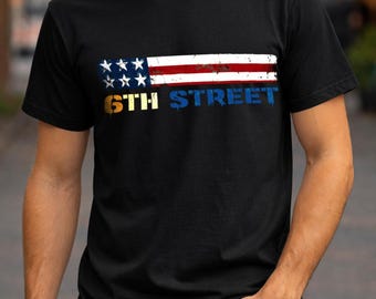 Cyberpunk 2077 6th Street Gang Graphic T-Shirt | Vintage USA Flag Men's Streetwear Tee | Gift For Him