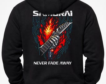 Cyberpunk 2077 Samurai Never Fade Away Zip Hoodie | Men's Streetwear Hoodie Sweatshirt | Back Print Black Hoodie | Gift For Him