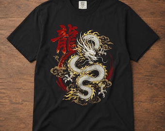 Japaenese Oriantal Dragon T-Shirt | Vintage Streetwear Tee | Asian Mythologic Graphic Shirt | Gift For Him