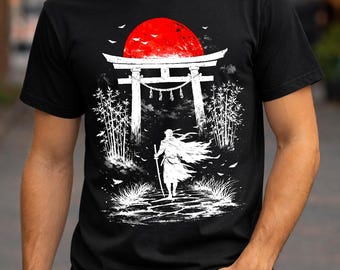 Torii Gate Samurai T-Shirt | Men's Streetwear Anime Tee | Japanese Vintage Shirt | Gift For Him