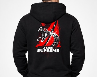 Cyberpunk 2077 I Like Supreme Men's Zip Hoodie | Vintage Streetwear Sweatshirt | Night City Gaming Back Print Hoodie | Gift For Him