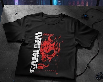 Cyberpunk 2077 Samurai Unisex T-Shirt | Streetwear Rock Band Graphic Tee | Techwear Red Skull Shirt | Gift for Him