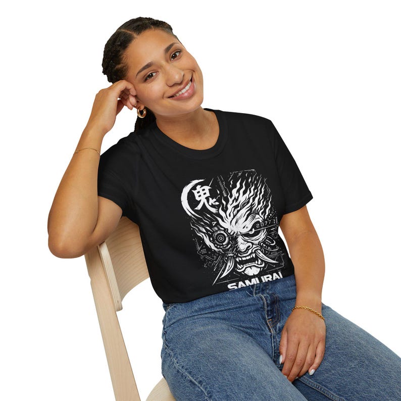 Cyberpunk 2077 Samurai Oni T-Shirt | Men's Streetwear Cosplay Gaming Tee | Monochrome Graphic Shirt | Gift for Him image 13