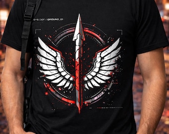 Winged Spear Warrior Men's T-Shirt | Techwear Graphic Shirt | Cyberpunk Streetwear Tee | Gift For Him