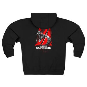 Sudadera con capucha y cremallera Cyberpunk 2077 I Like Supreme para hombre / Sudadera vintage de estilo urbano / Sudadera con capucha con estampado de Night City Gaming en la espalda / Regalo para él imagen 3