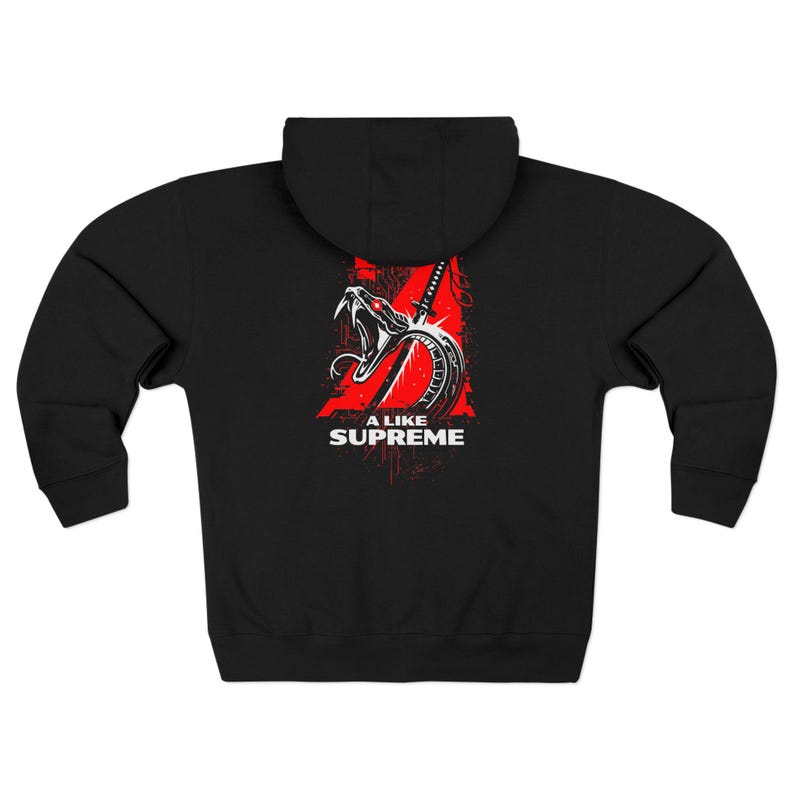 Sudadera con capucha y cremallera Cyberpunk 2077 I Like Supreme para hombre / Sudadera vintage de estilo urbano / Sudadera con capucha con estampado de Night City Gaming en la espalda / Regalo para él imagen 3