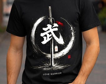Japanese Kanji Sword Graphic T-Shirt | Katana Samurai Warrior Shirt | Men's Streetwear Anime Tee | Gift For Him