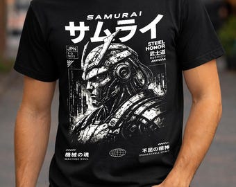 Japanese Cyber Samurai T-Shirt | Cyberpunk Men's Streetwear Tee | Sci Fi Vintage Techwear Shirt | Gift For Him