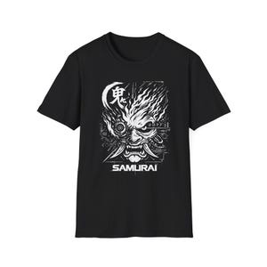 Cyberpunk 2077 Samurai Oni T-Shirt | Men's Streetwear Cosplay Gaming Tee | Monochrome Graphic Shirt | Gift for Him image 4