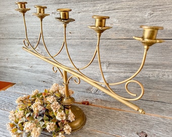 Vintage Large Brass Candelabra, 5 Tier Candlestick Holder, Rustic Cottage Decor