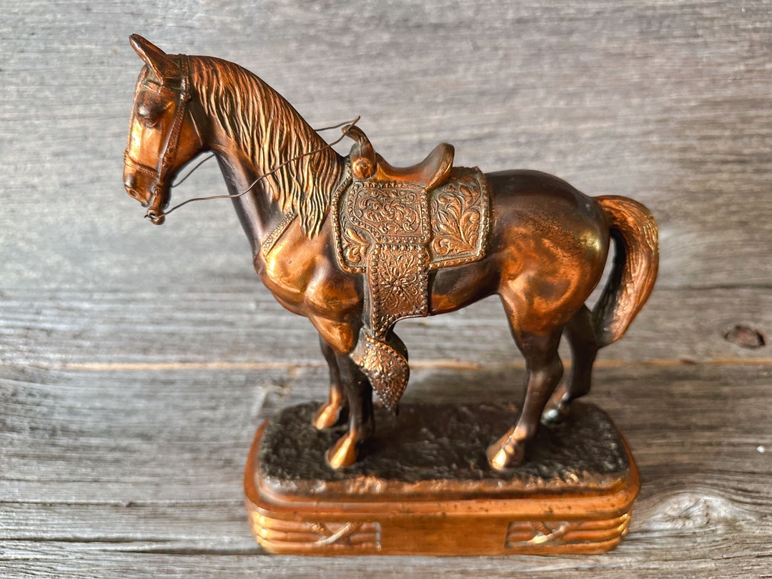 Vintage Heavy Bronze Copper Horse Statue on Stand Rustic Etsy
