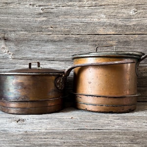Vintage Swedish Copper Pans, Antique Metal Pots, Very Old, Sold as Set