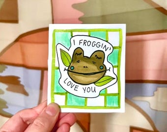 Carte d'amour grenouille faite main Je t'aime