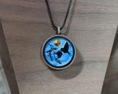 Hummingbird and Flower Pendant. 50mm Diameter. 3d printed inlay with resin and wood front.