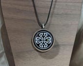 Viking Celtic sign Pendant. 50mm Diameter. 3d printed inlay with gemstones and a  resin and wood front.