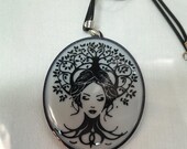 Tree Of Life -  Female Face Large Pendant Necklace. Viking theme