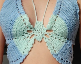 Crochet butterfly top, customisable, crop top, for festivals, summer, beach, party, summer, different colour options, handmade