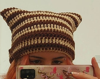 Gorro de oreja de gato de ganchillo, diferentes opciones de color, invierno, otoño, otoño, regalo, sombrero, gorro, y2k, hecho a mano, personalizable