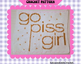 Crochet pattern - Go piss girl tapestry. *DIGITAL DOWNLOAD* meme, instructions, decor, gift, diy, wall hanging, alpha pattern, funny, gen z