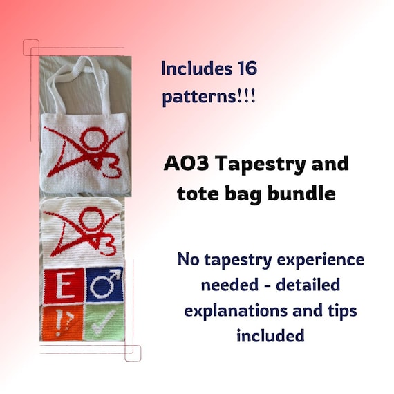 Crochet ao3 tapestry and tote bag pattern bundle, alpha patterns, instructions, tips, fanfiction, crochet pattern, instant download, decor