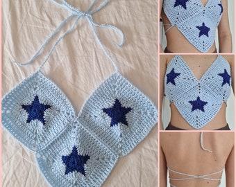 Crochet star halter top, festival, bandana top, handmade, customisable, crop top, summer, concert, beach, different colour options