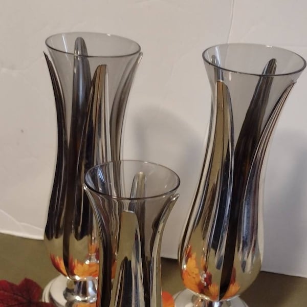 Set of silver plated retro glass vases