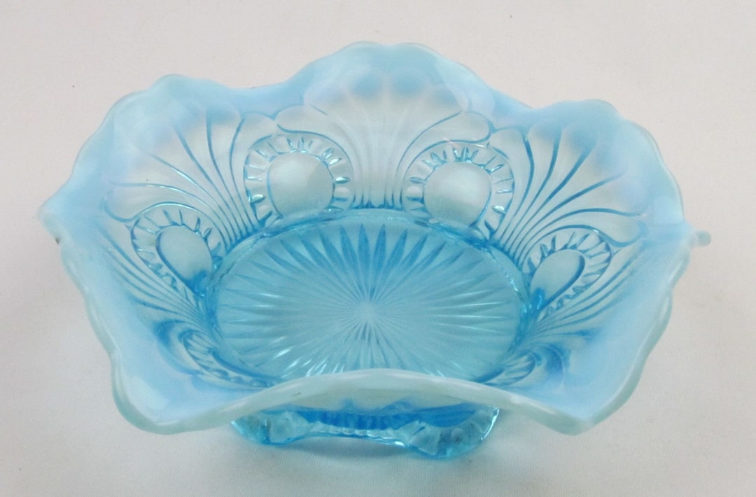 PRICE SLASHED Opalescent White and Blue Ruffled Bowl - Etsy