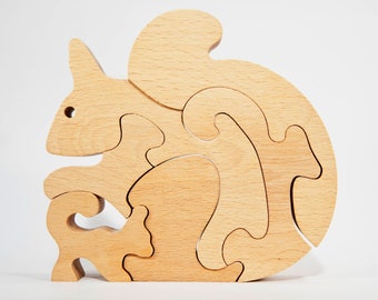 Personalized Squirrel Toy, Wooden Squirrel Puzzle, Educational Gifts for Kids, Wooden Name Puzzle, Montessori Puzzle Animals, Toddler Toys