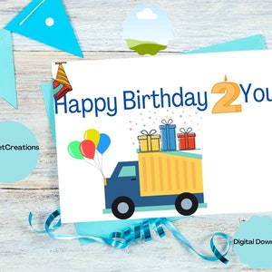 Druckbare Happy 2nd Birthday Karte Sofort Download 17,5x5 inch Karte zum Geburtstag Happy Birthday Karte zum Herunterladen