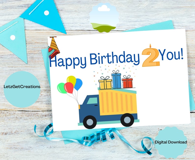Printable Happy 2nd Birthday Card Instant Download 7x5 Inch Card for ...