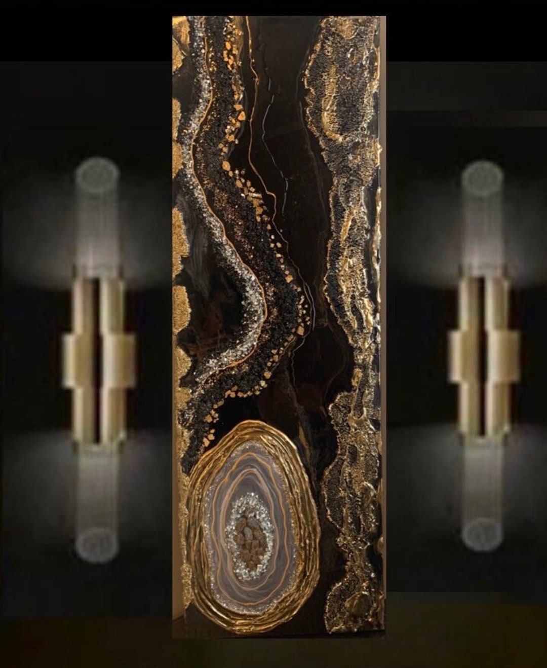 Black and Gold Vertical Resin Wall Art,beautiful Unique Textured With ...