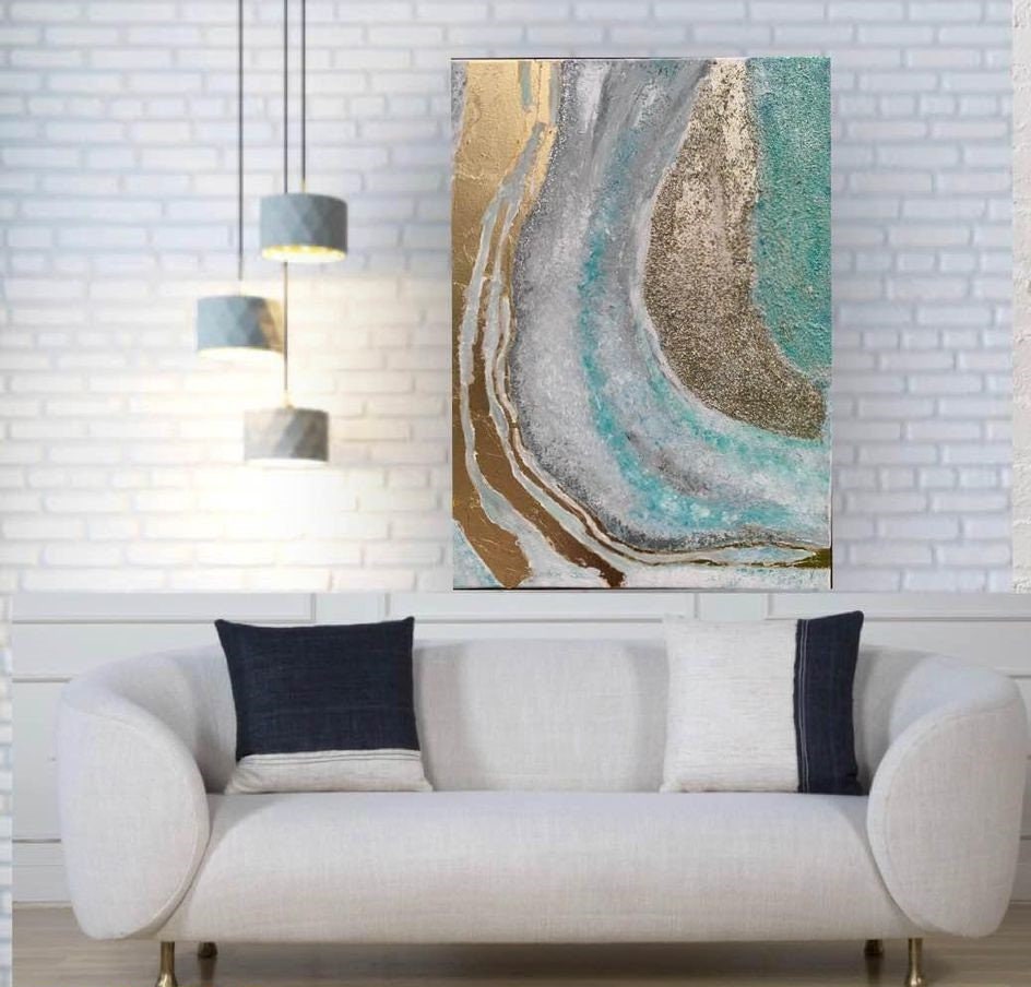Turquoise Et Or Art Mural