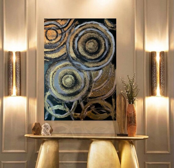 Black and Gold Abstract Canvas Wall Art Modern Gold Textured Etsy