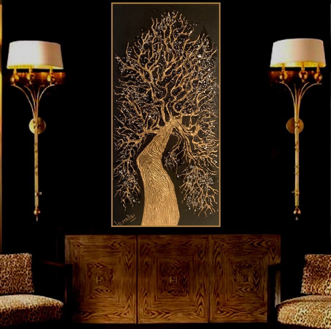 Black Gold Abstract Textured Canvas Wall Art Abstract Golden Etsy Canada