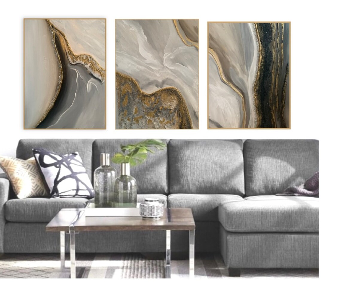 Grey and Black Abstract Wall Art Original, Neutral Colors Minimalist