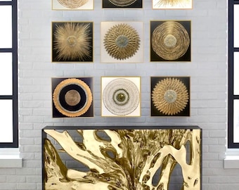 Black & white with gold  wall art, large abstract painting, modern textured painting for living room dining room bedroom , housewarming gift