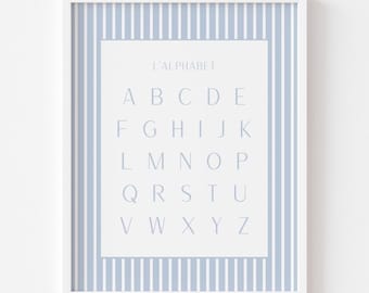 Playroom wall decor blue white stripe boy bedroom wall art alphabet baby shower parent gift newborn baby boy cute gift idea DIGITAL DOWNLOAD