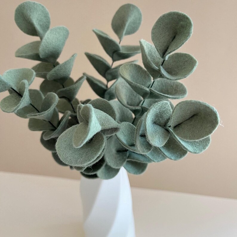 Branches d'eucalyptus en feutrine déco d'intérieur tige feuilles d'eucalyptus plante verte en laine feutrée bouquet fausses fleurs pas chèr