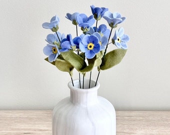 Fleur en feutrine de laine cadeau Fête des mères Pâques, Bouquet fleurs durables décoration maison, Cadeau fait main fleur bleu et jaune