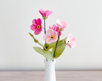 Pink felt flowers Mother’s Day Anniversary Saint-Valentine gift, handmade elegant home floral arrangement Forget-me-not Alzheimer symbol