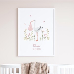 Baby Mädchen Geburt Poster niedliche Storch Wanddeko Blumendeko Geburt Mädchen Geburt Mädchen Deko